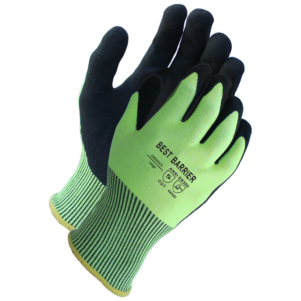 Best Barrier A5 Cut Resistant, Coated Glove, Hi-viz, Sandy Nitrile, M CA5231M12